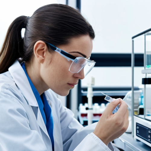 **Environmental scientist examining water samples in a lab. Focus on analytical equipment and scientific process.**