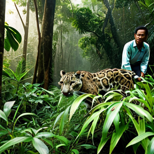 Home 3 환경보전기술자 직무 수행 도구 - Camera Trap in the Jungle**
"Camera trap setup in a lush Thai jungle, capturing a clouded leopard w...