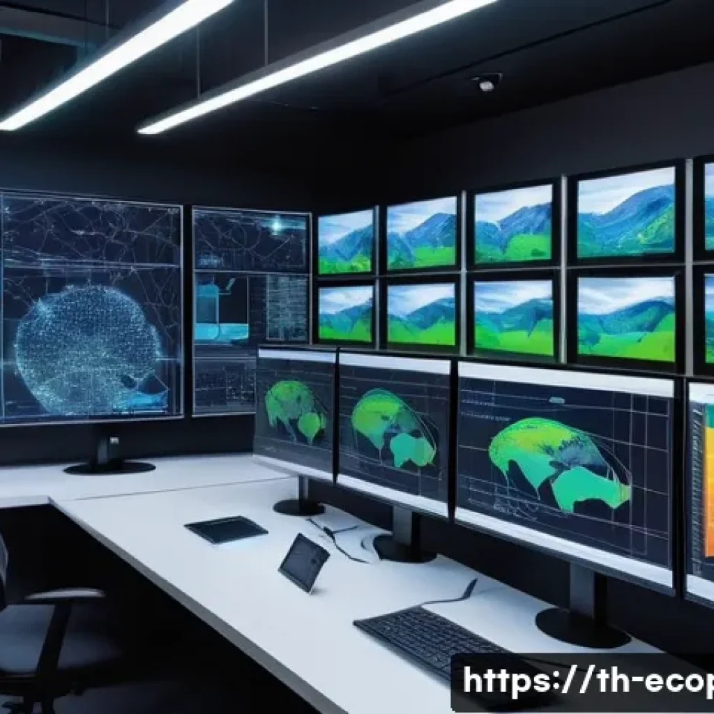환경보전기술자 직무에 필요한 자격증 - **Prompt:** "A clean, modern environmental monitoring center at dusk, showcasing advanced digital te...