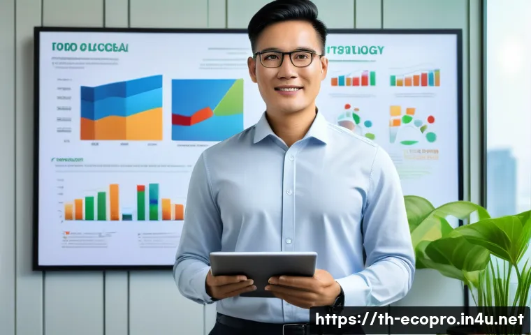 환경보전기술자 자격증의 중요성 - A professional environmental technology expert in a modern Thai office setting, wearing business cas...