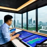 환경보전기술자 업무 관리 방법 - A modern environmental engineering project management office in Bangkok, featuring a diverse Thai te...