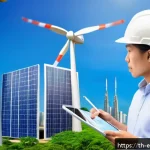 환경보전기술자 경력 및 이직 시 장점 - A professional Thai environmental engineer in business casual attire, working on a digital tablet di...